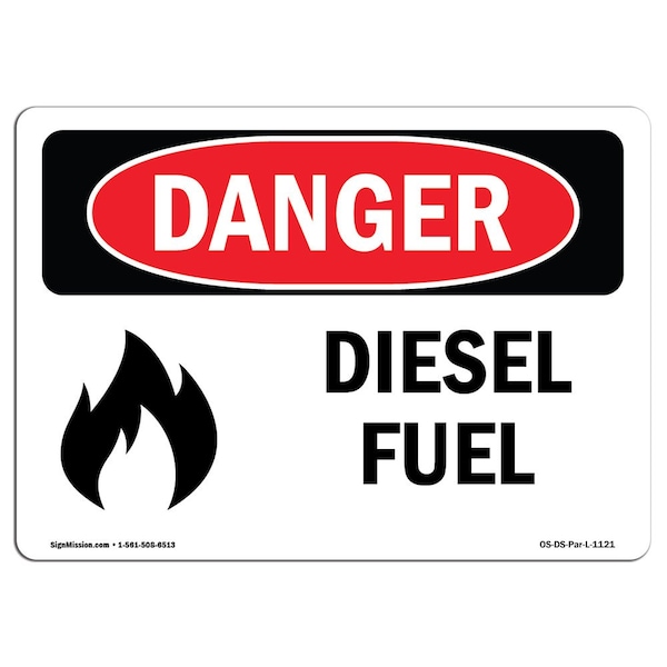 Safety Sign, OSHA Danger, 7" Height, 10" Width, Aluminum, Diesel Fuel, Landscape, L-1121